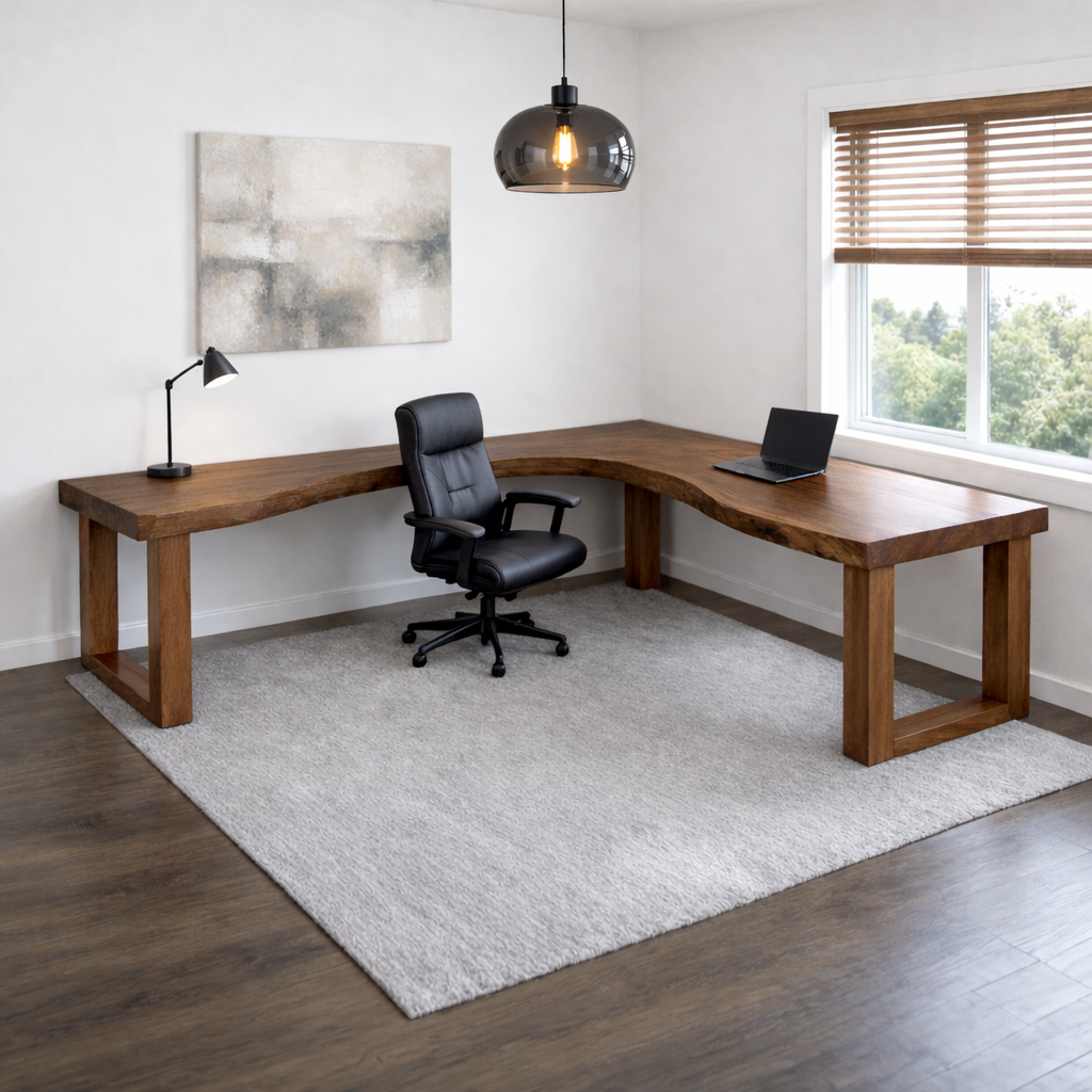 Live Edge Solid Wood L-Shaped Desk for Modern Home Office