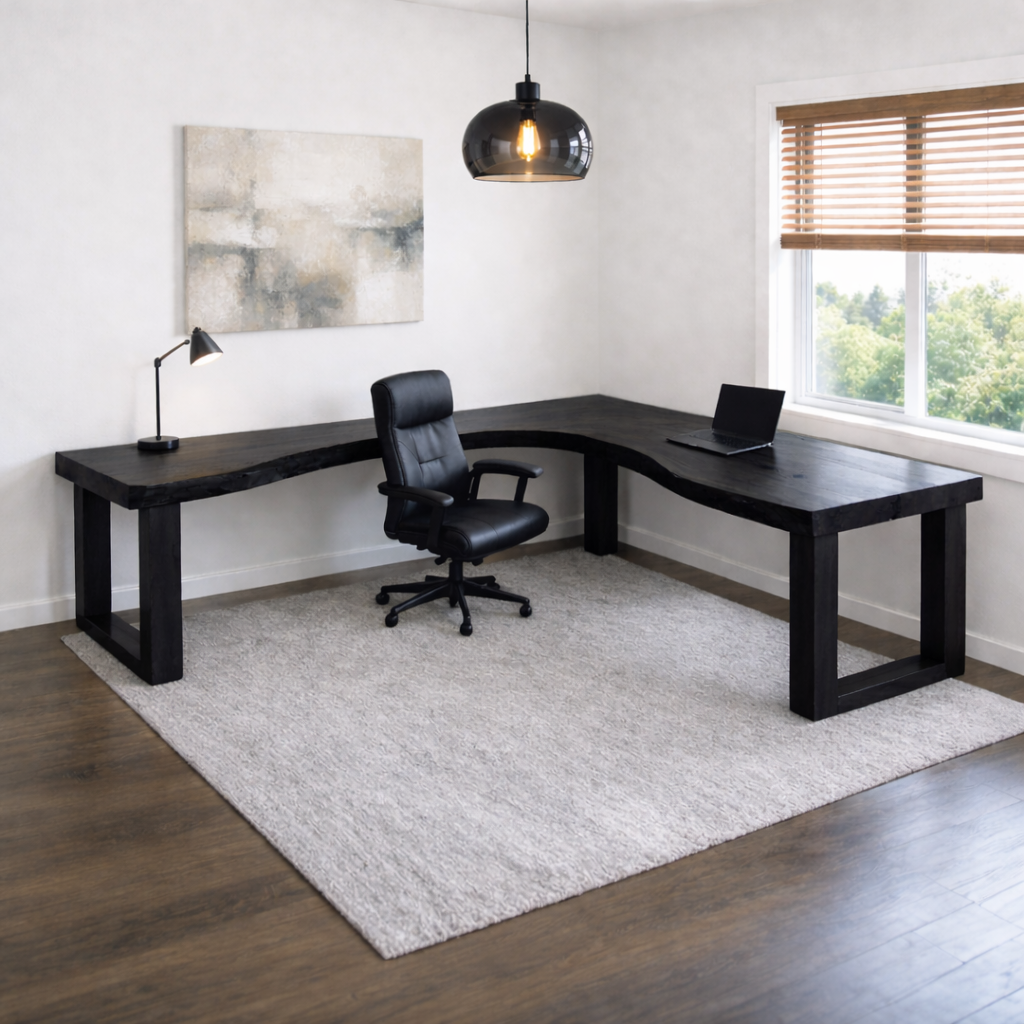 Live Edge Solid Wood L-Shaped Desk for Modern Home Office