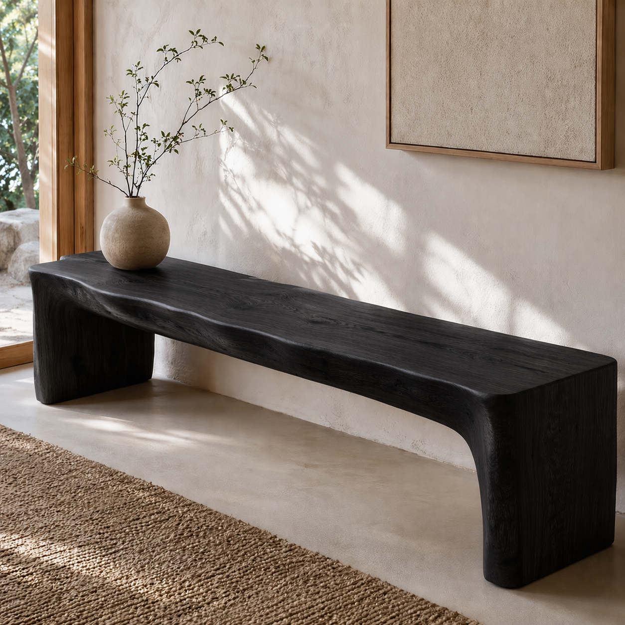 HandcraftedLive Edge Solid Wood Bench, Rustic Entryway Seat, Minimalist Organic Modern Furniture