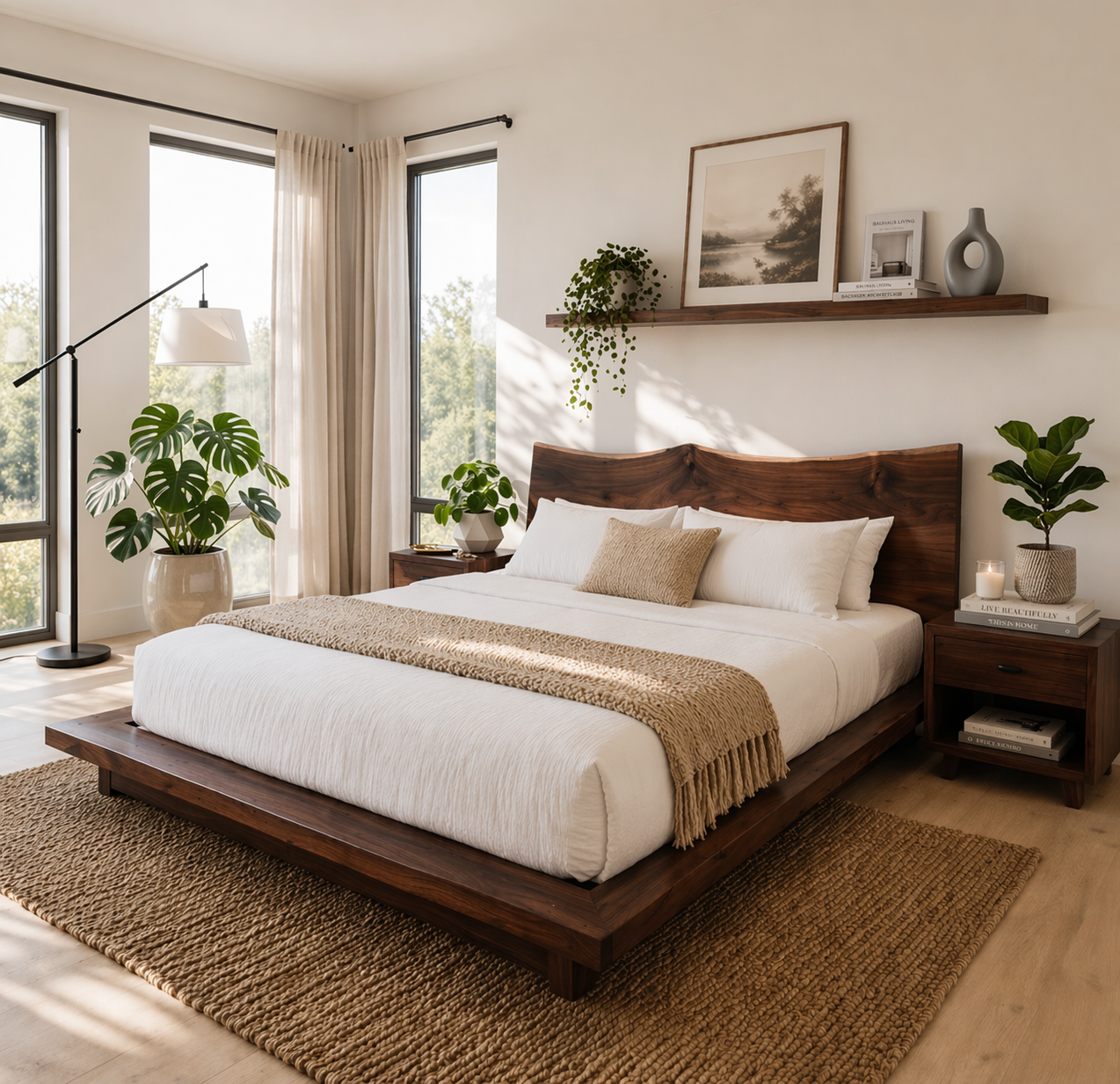 Handcrafted Live Edge Solid Wood Platform Bed Frame, Rustic Minimalist Bedroom Furniture