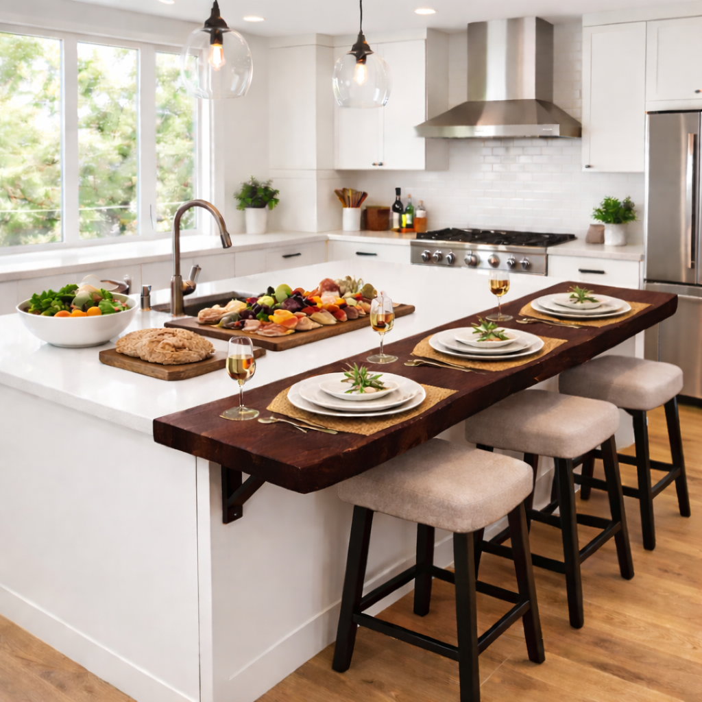 Solid Wood Kitchen Countertop Overhang – Live Edge Bar Top for Kitchen Island