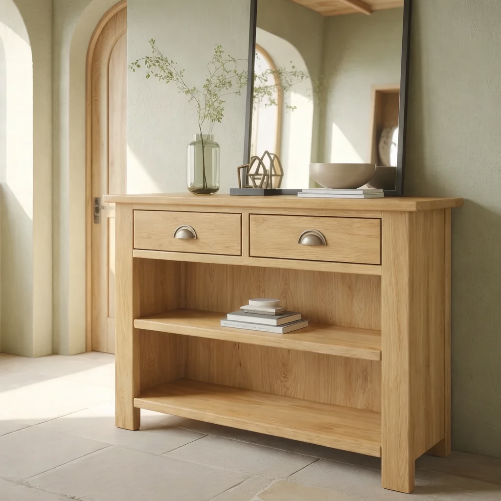 Solid Wood Console Table with Drawers and Shelves – Entryway Storage Console