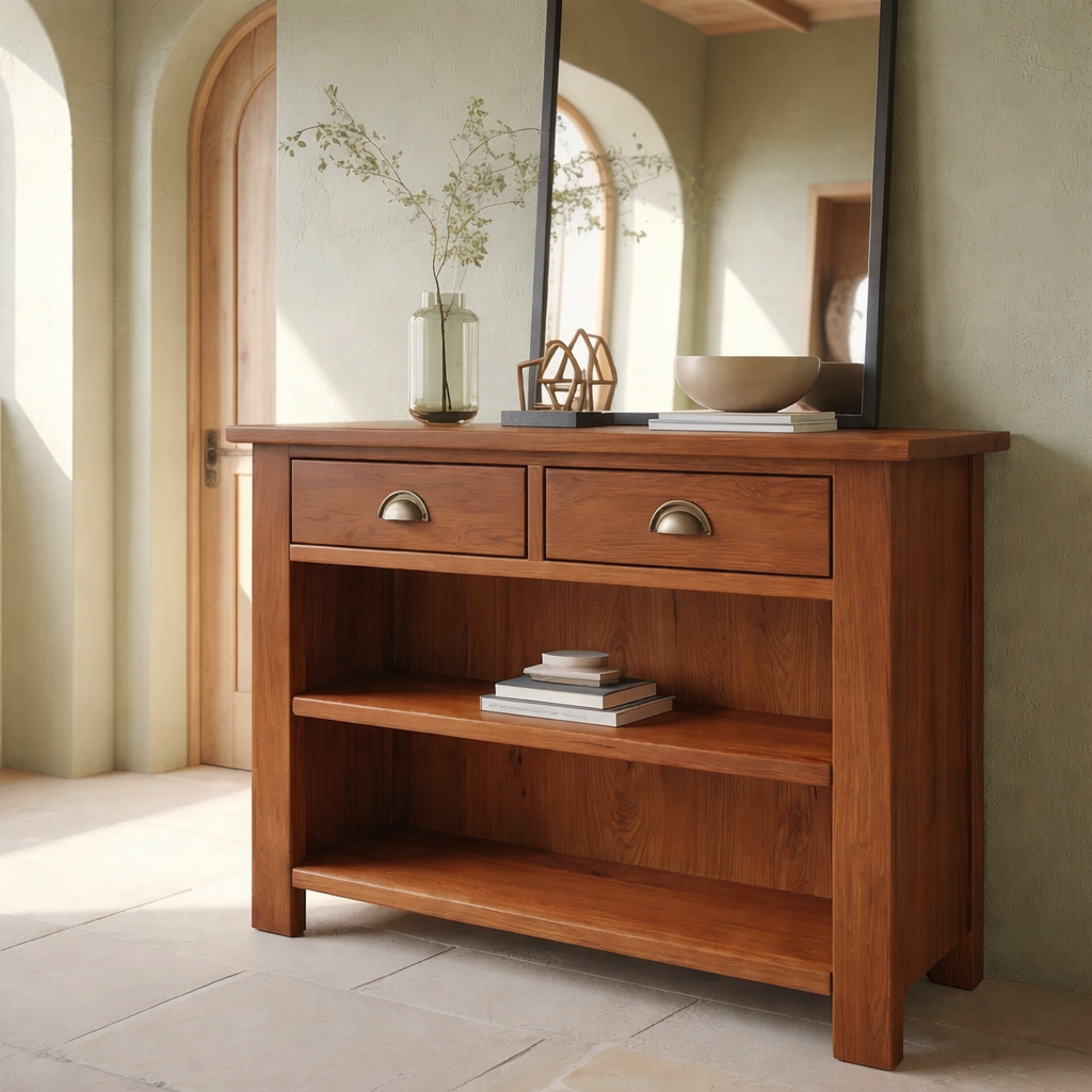 Solid Wood Console Table with Drawers and Shelves – Entryway Storage Console