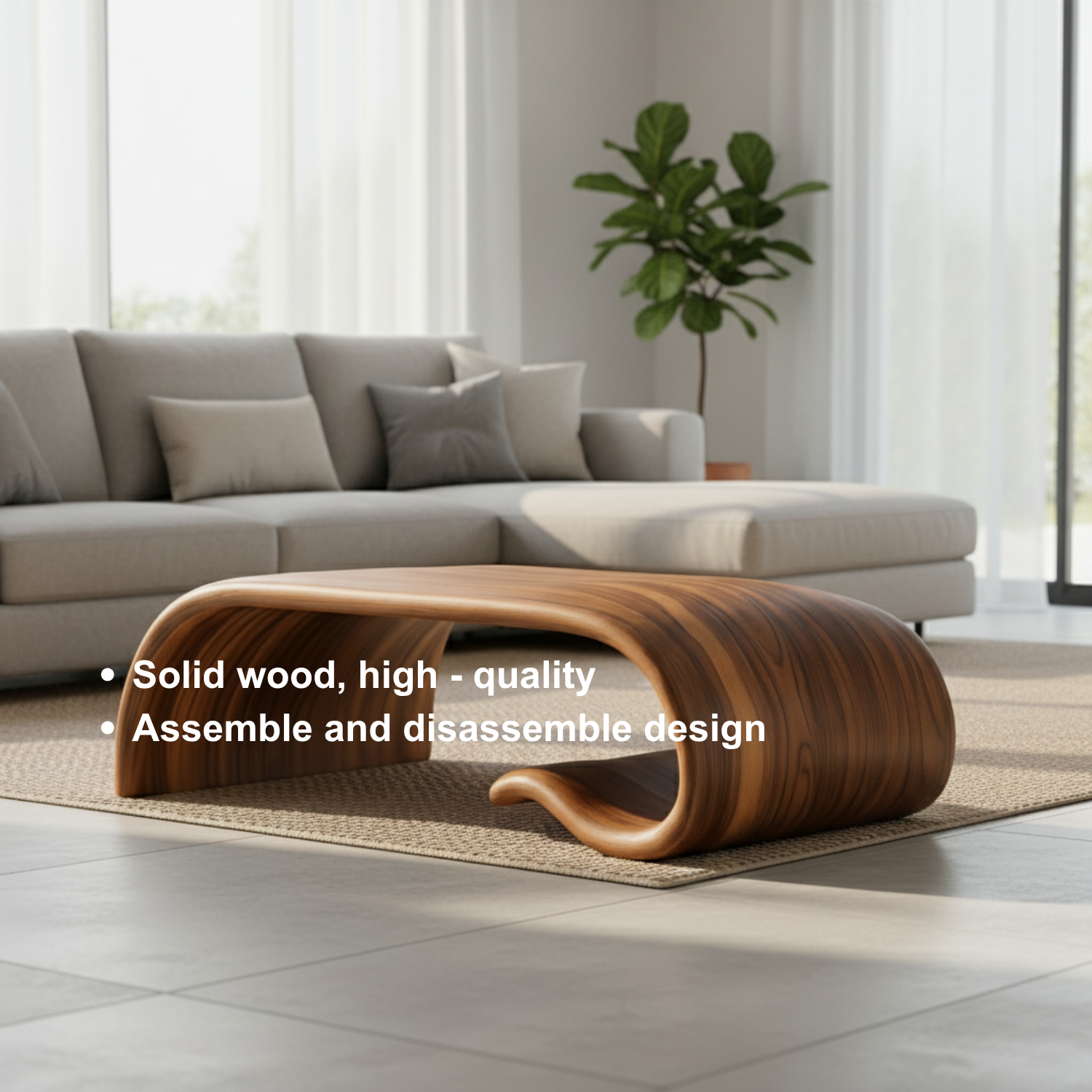 Solid Wood Sculptural Coffee Table with Curved Wave Base – Modern Organic Coffee Table