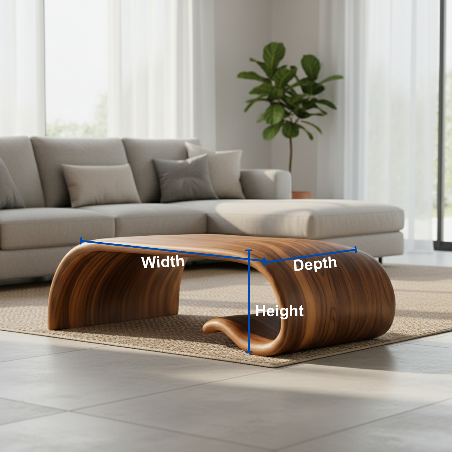 Solid Wood Sculptural Coffee Table with Curved Wave Base – Modern Organic Coffee Table