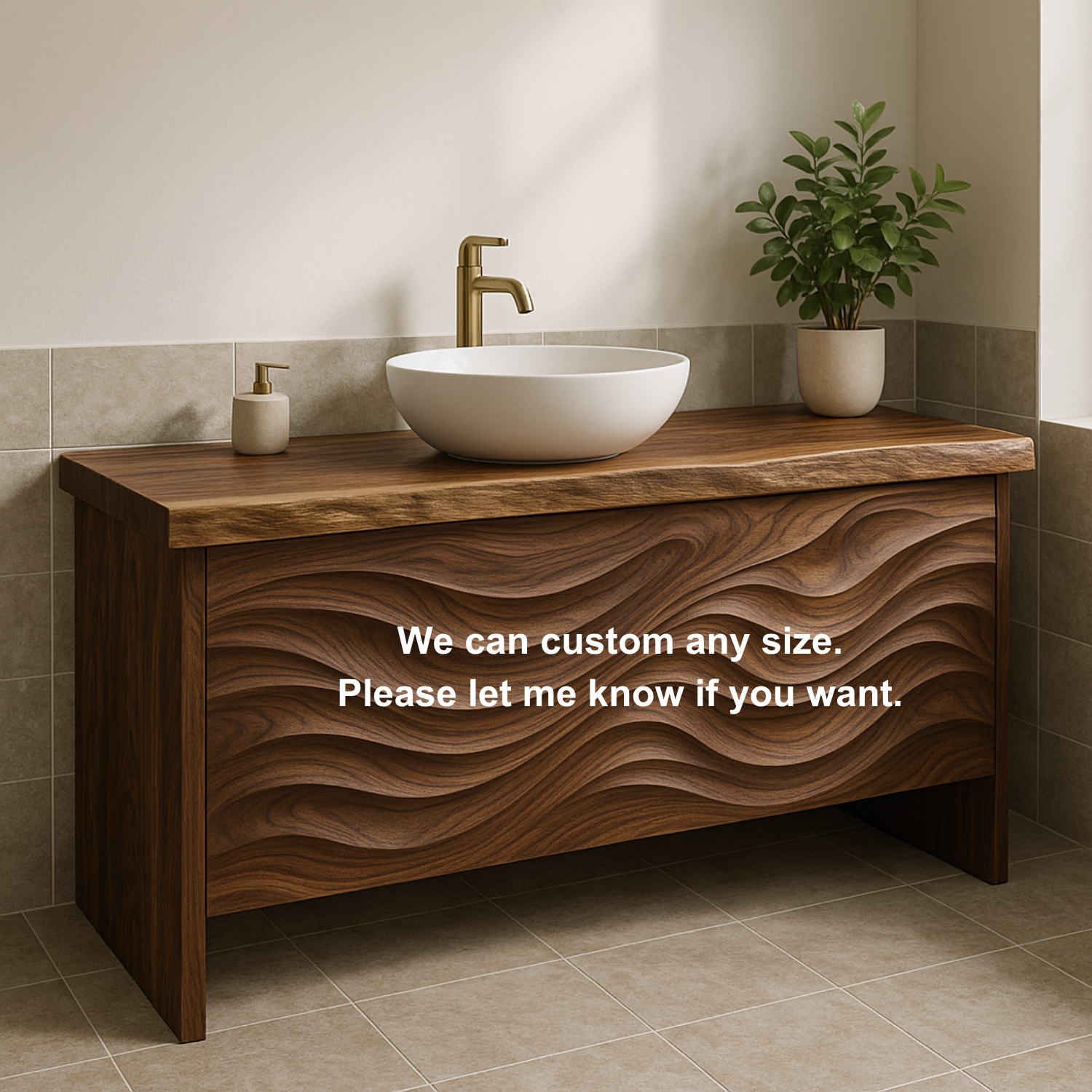 Solid Wood Bathroom Vanity with Sculpted Front & Modern Design