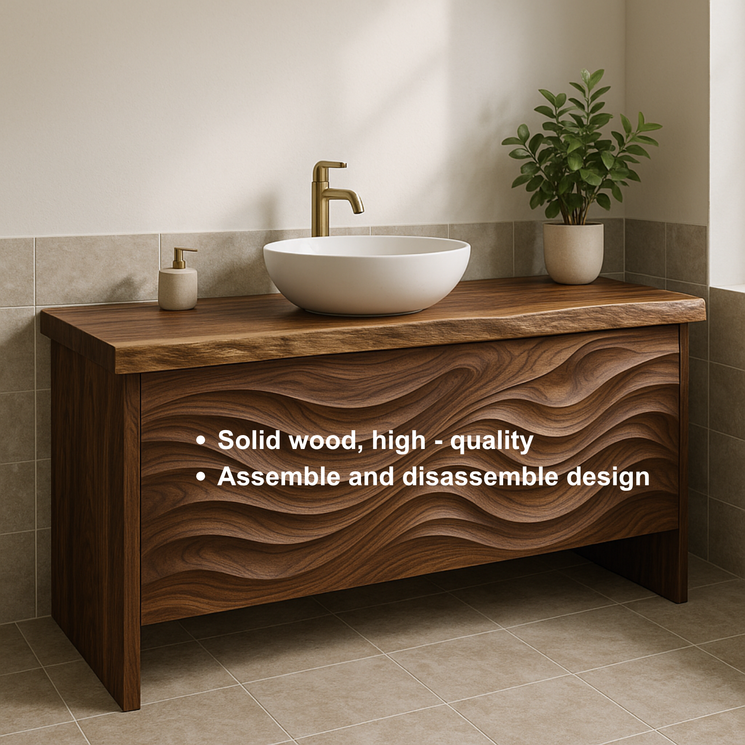 Solid Wood Bathroom Vanity with Sculpted Front & Modern Design