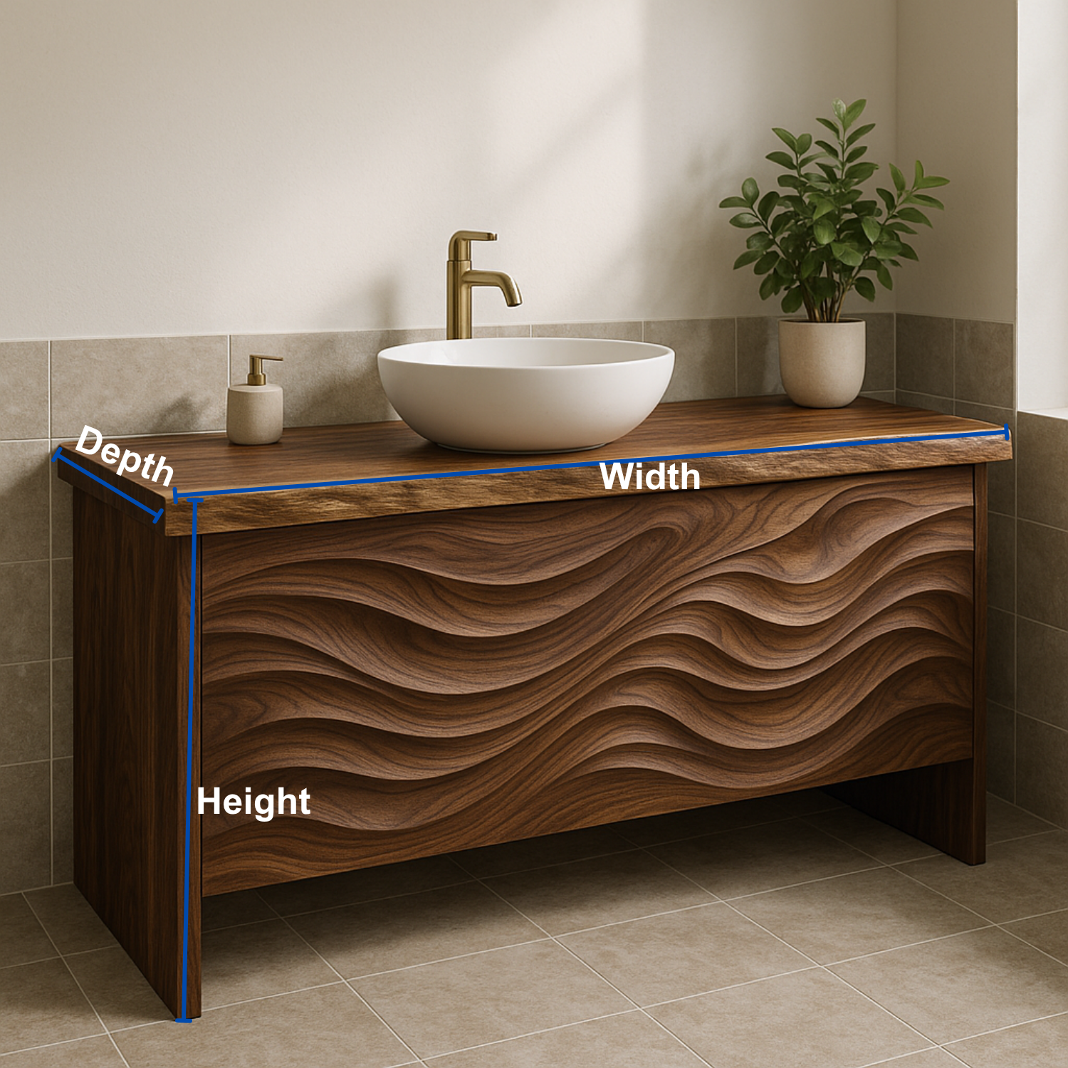 Solid Wood Bathroom Vanity with Sculpted Front & Modern Design