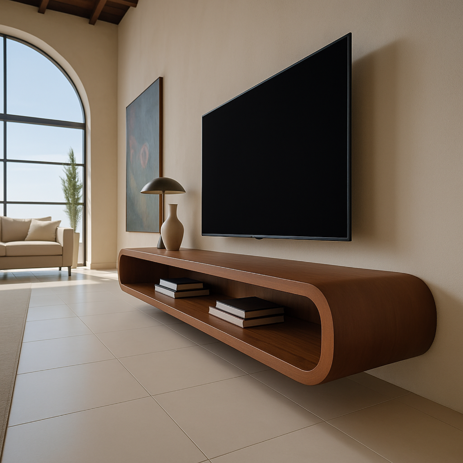 Modern Floating TV Stand Solid Wood – Sleek & Minimalist Design