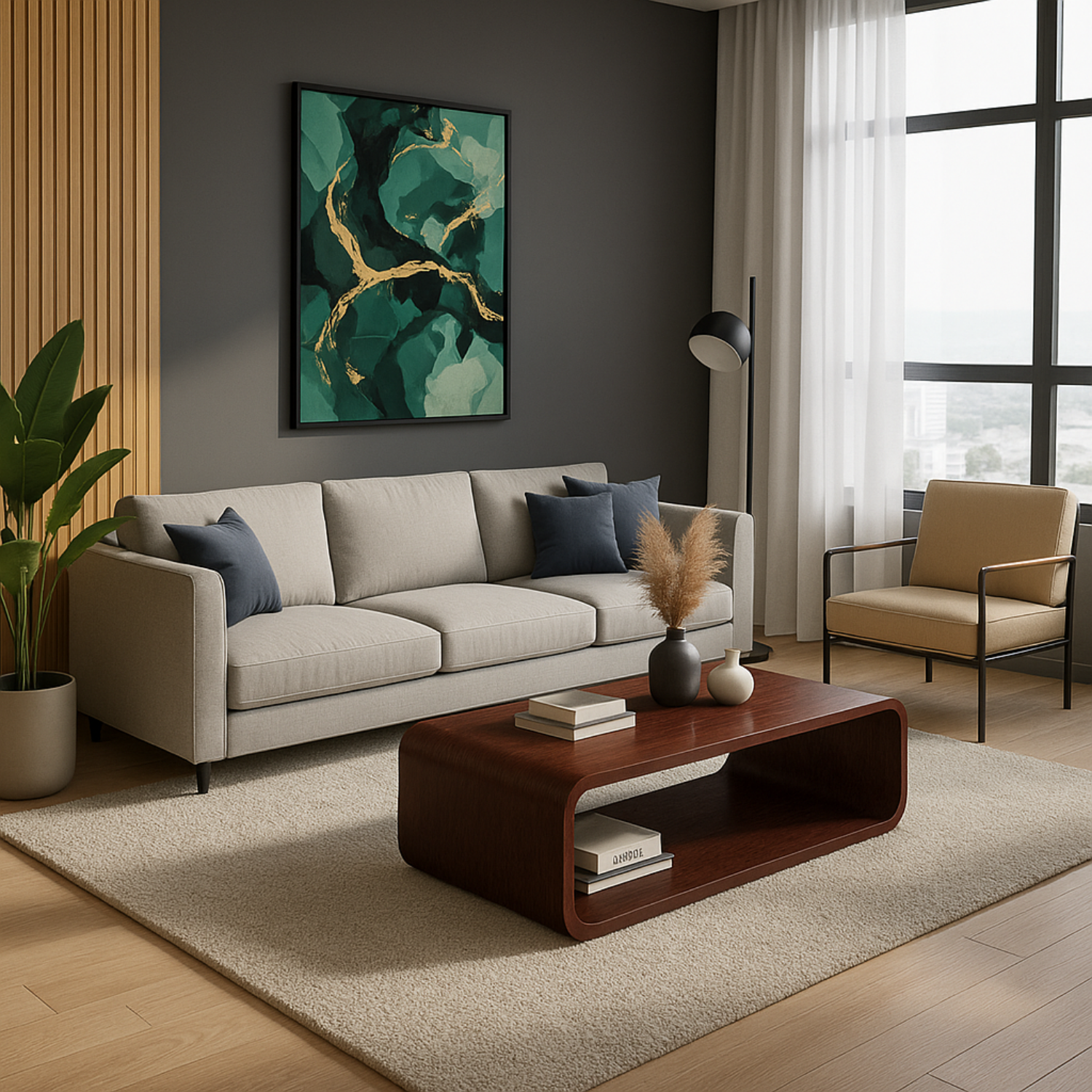 Solid Wood Coffee Table with Open Shelf – Modern Low Coffee Table for Living Room