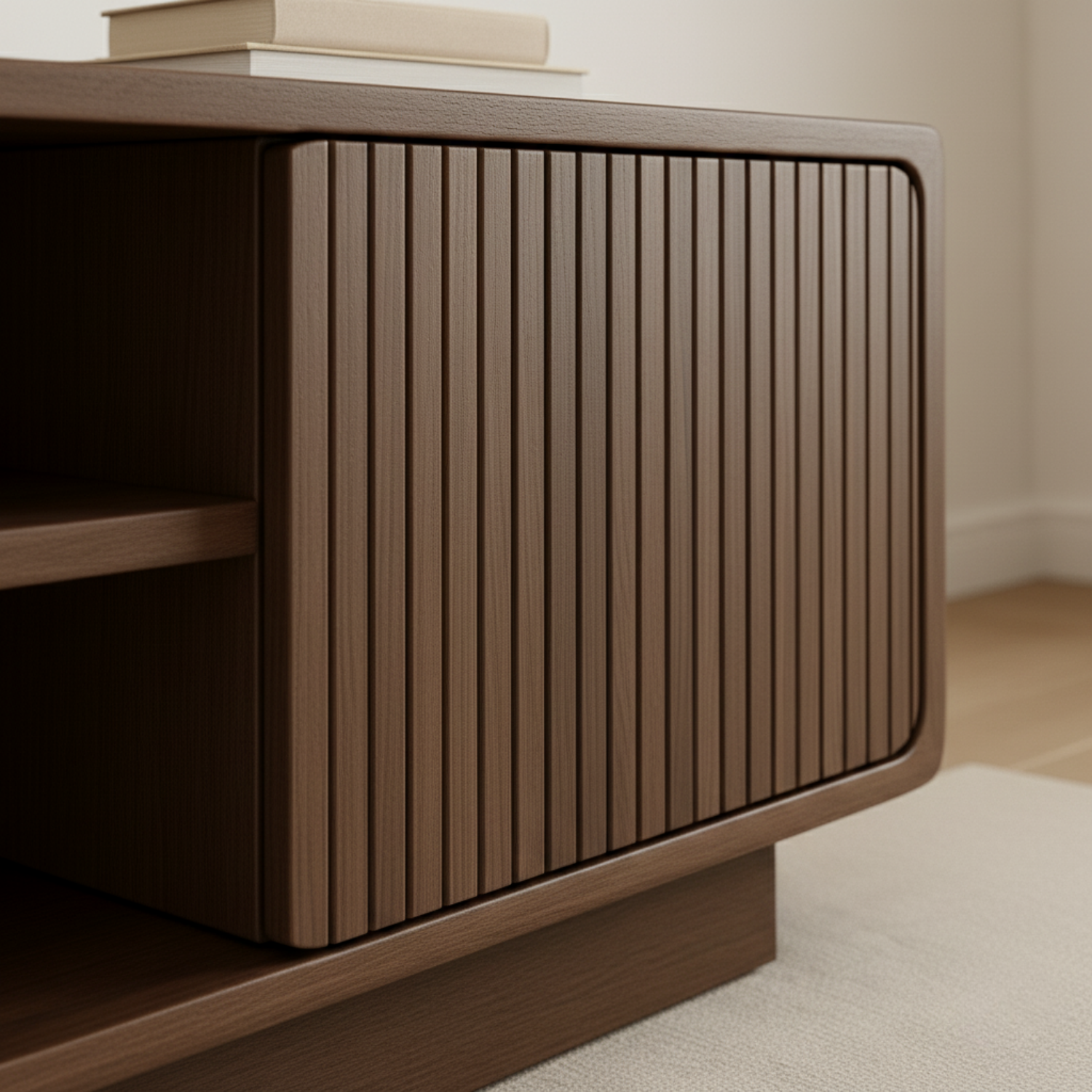 Solid Wood TV Stand with Rattan Detailing – Stylish Storage for Living Room