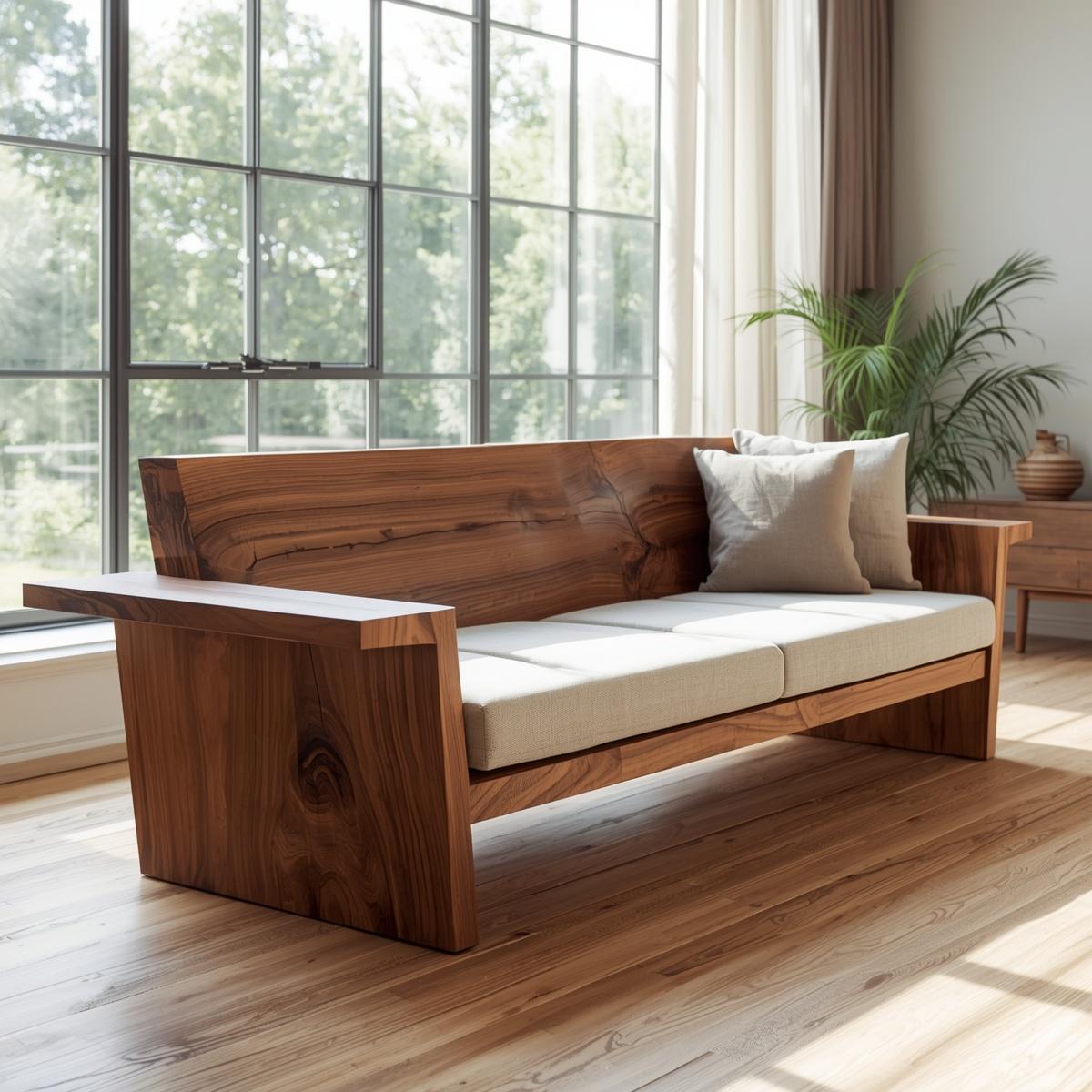 Solid Wood Sofa Frame – Rustic Modern Wooden Bench Style Sofa