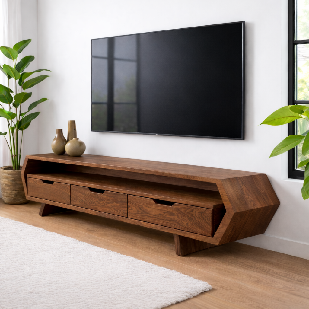 Solid Wood TV Stand with Drawers and Open Shelf for Stylish Interiors