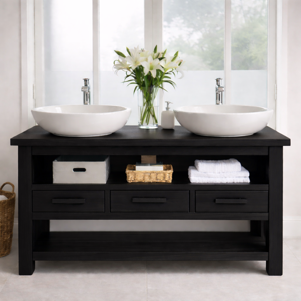 Solid Oak Double Bathroom Vanity with Storage for Spacious Bathrooms