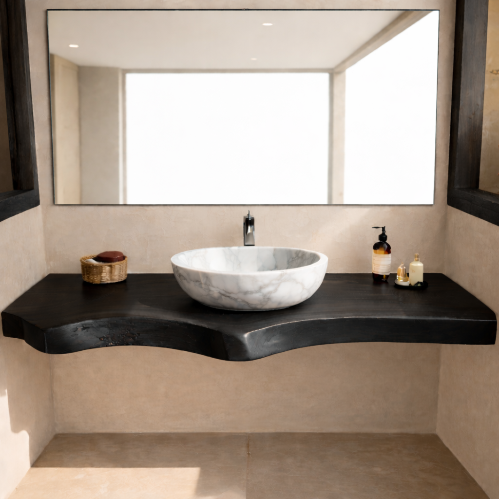 Live Edge Floating Bathroom Vanity Top, Solid Wood Wall Mounted Vanity Counter