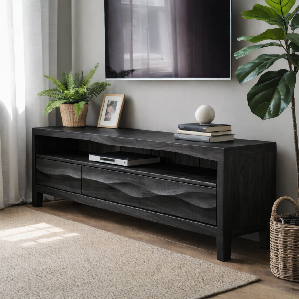 Solid Wood TV Stand with Drawers and Open Shelf for Contemporary Living Rooms