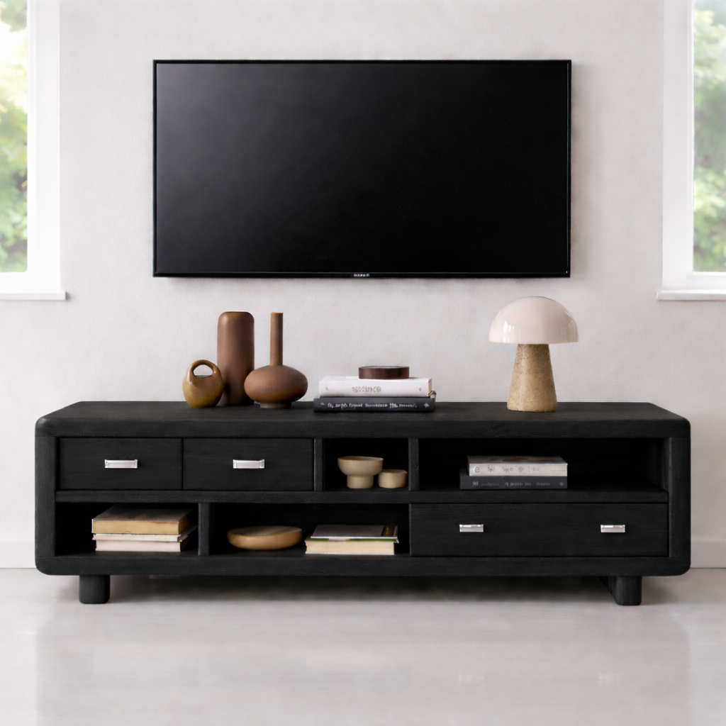 Solid Wood TV Stand with Drawers and Open Shelves Rustic Oak Media Console for Living Room