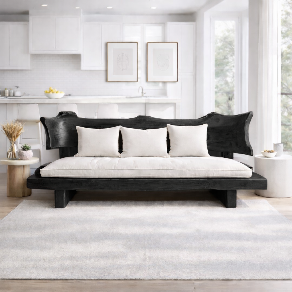 Live Edge Solid Wood Sofa Rustic Natural Wood Couch Handmade Organic Living Room Sofa