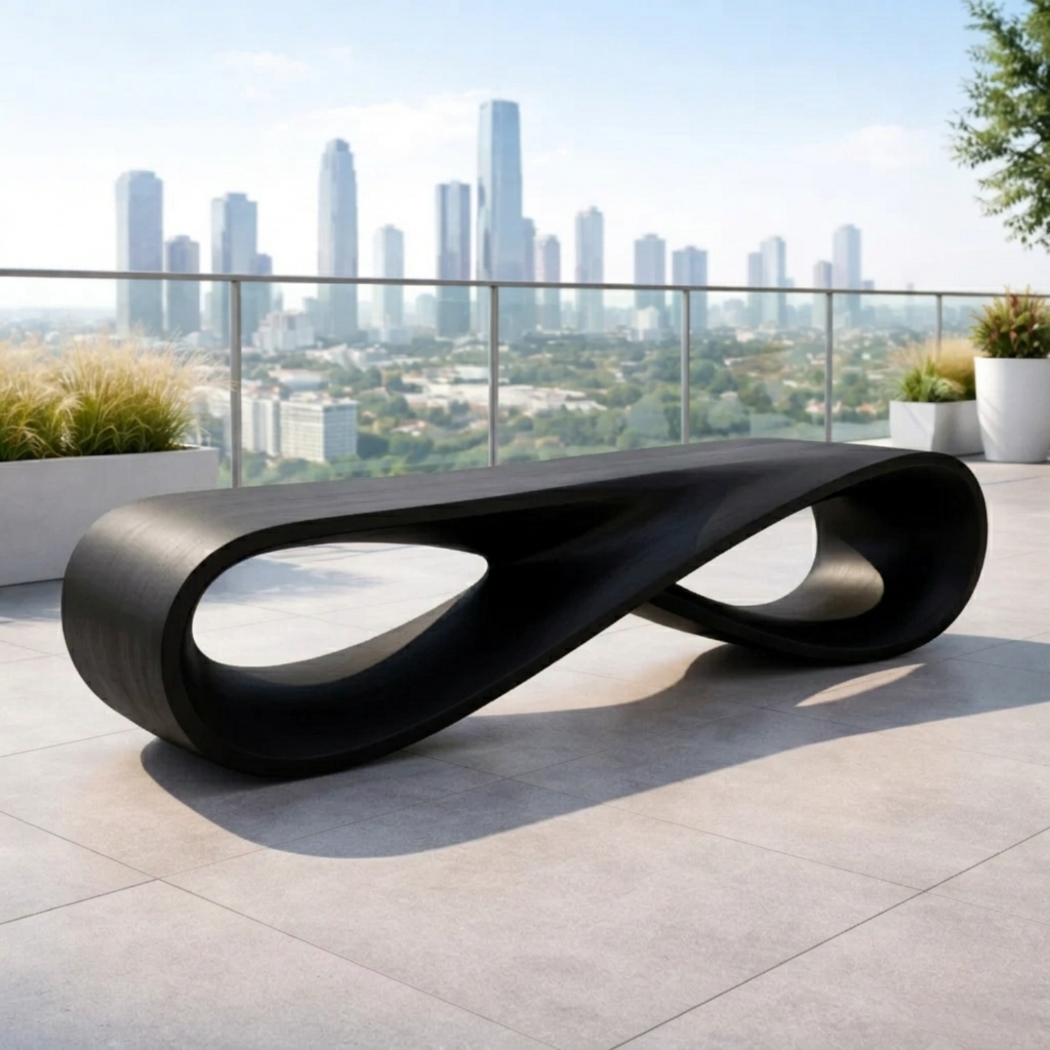 Handcrafted Solid Wood Outdoor Bench – Modern Loop Sculptural Patio Seating