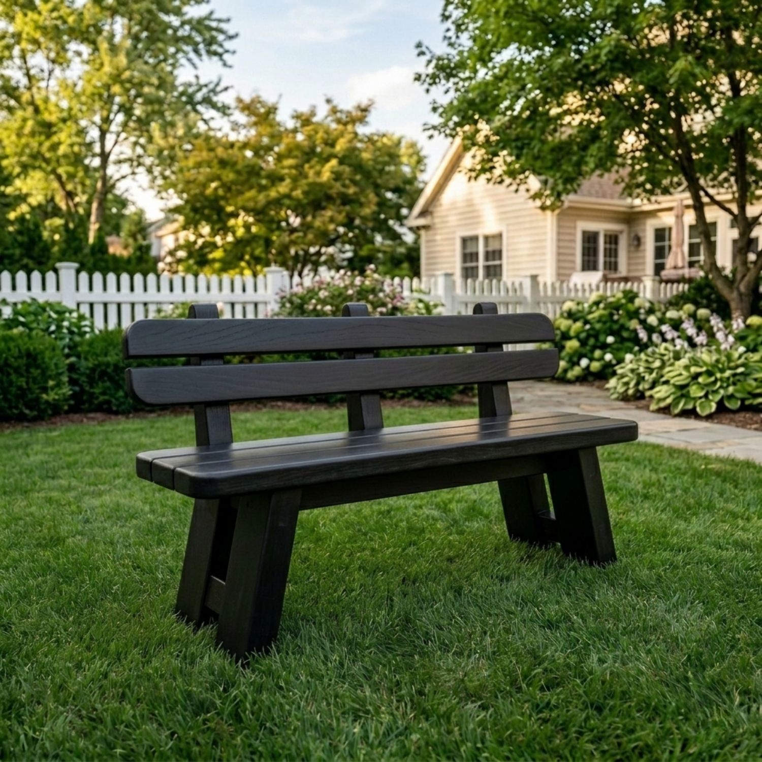 Solid Wood Outdoor Garden Bench with Slatted Backrest and A-Frame Legs