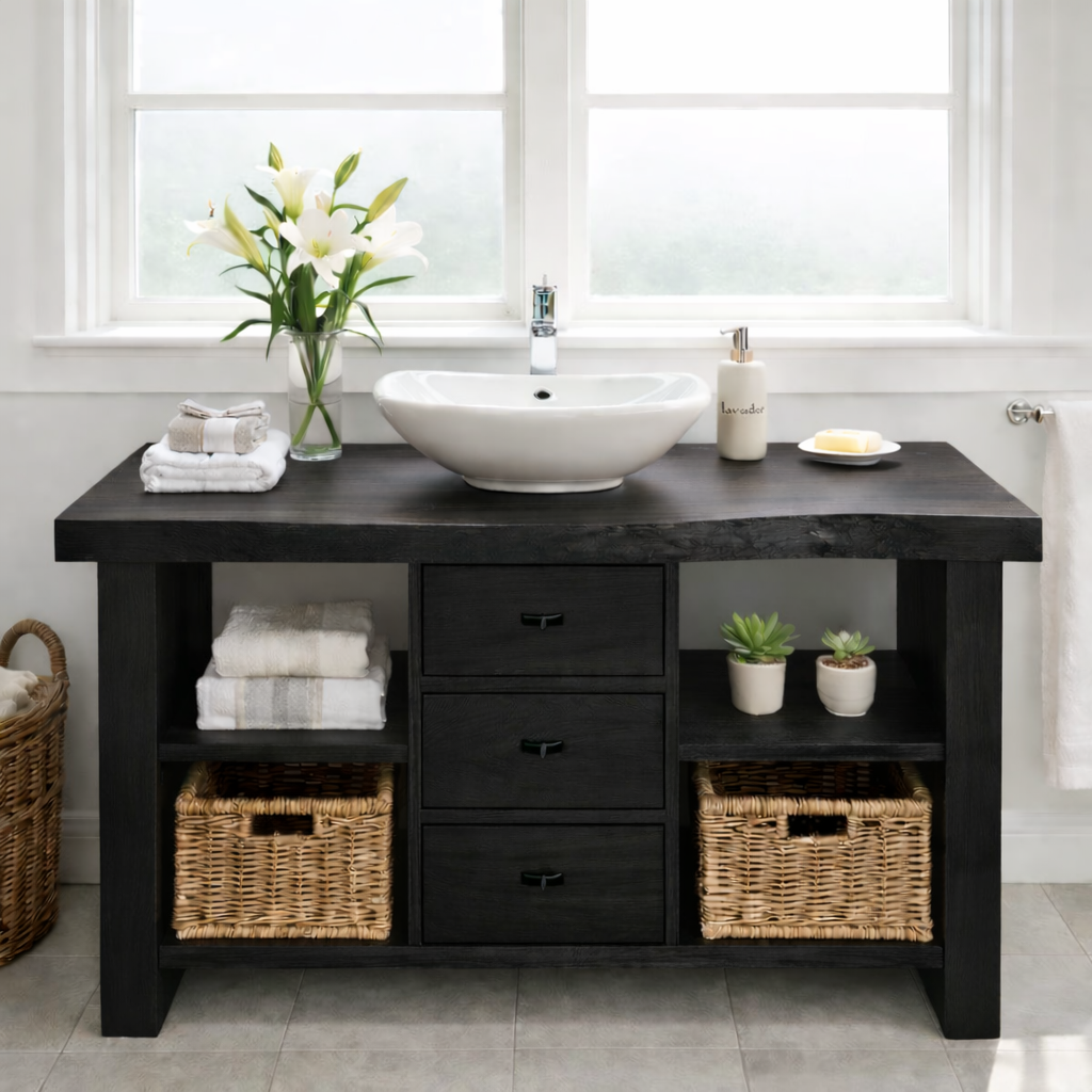 Rustic Walnut Bathroom Vanity with Drawers and Storage for Modern Bathrooms