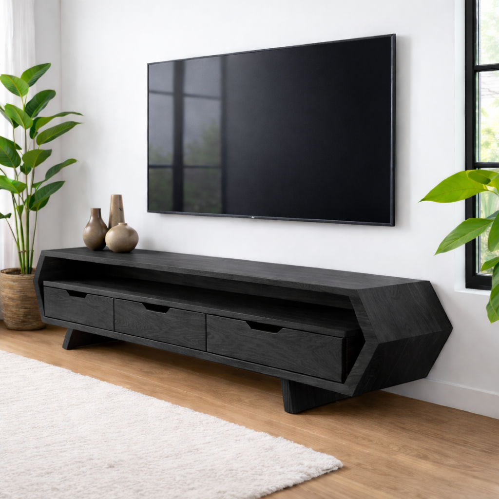 Solid Wood TV Stand with Drawers and Open Shelf for Stylish Interiors