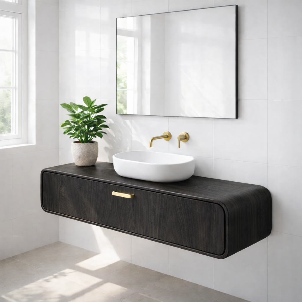 Handcraft Floating Solid Wood Bathroom Vanity with Single Drawer Storage