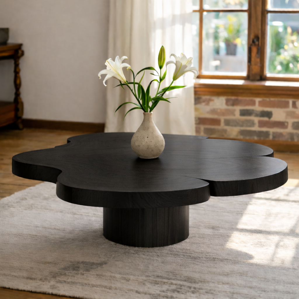 Organic Shaped Walnut Coffee Table with Pedestal Base, Modern Sculptural Design for Living Room
