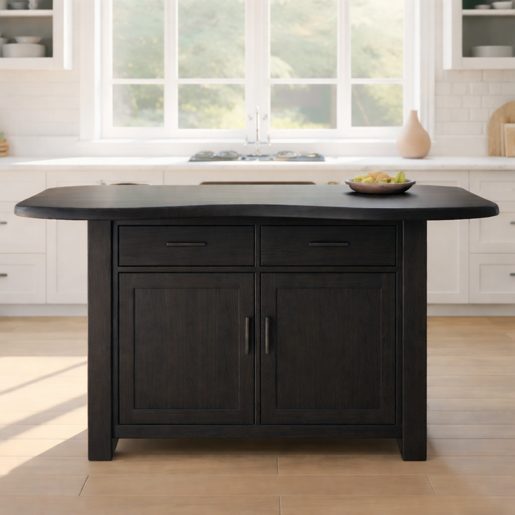 Solid Wood Kitchen Island with Storage Cabinet and Drawers, Walnut Kitchen Prep Table