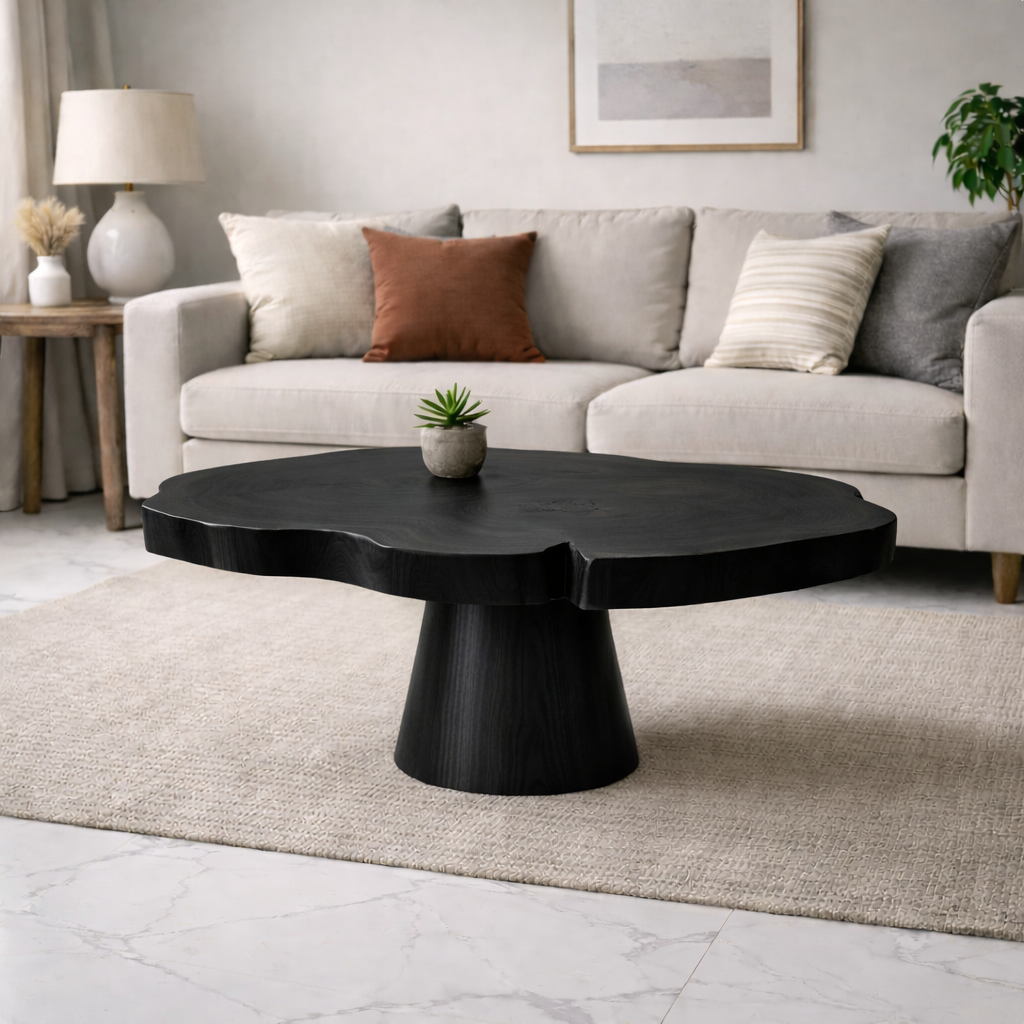 Solid Wood Coffee Table with Organic Edge Top Modern Sculptural Living Room Table