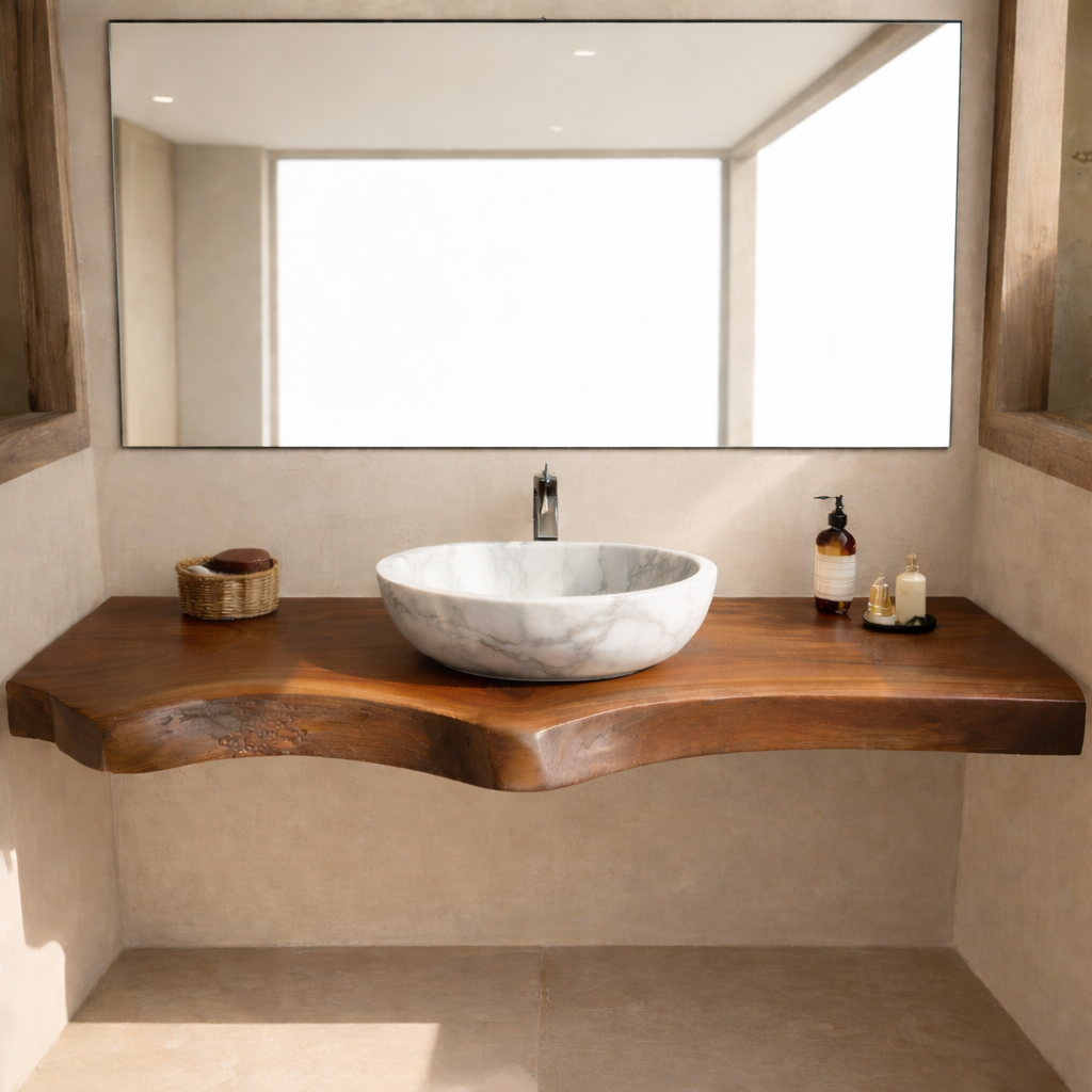 Live Edge Floating Bathroom Vanity Top, Solid Wood Wall Mounted Vanity Counter