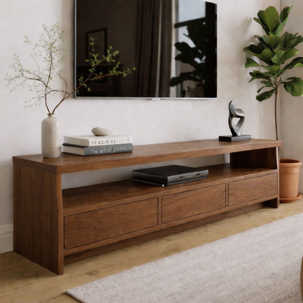 Solid Wood TV Stand with Drawers and Open Shelf for Contemporary Homes