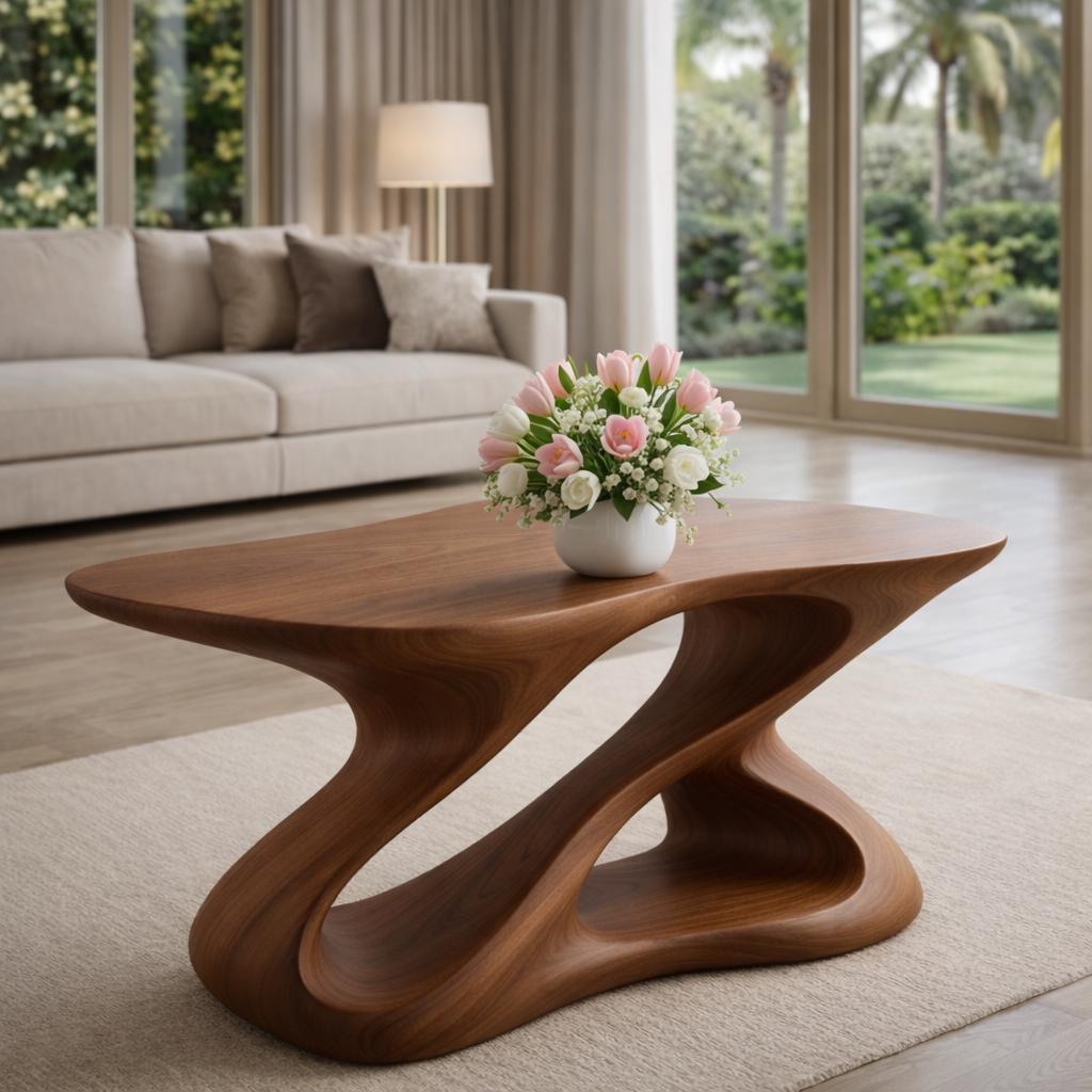 Sculptural Solid Wood Coffee Table for Modern Living Rooms