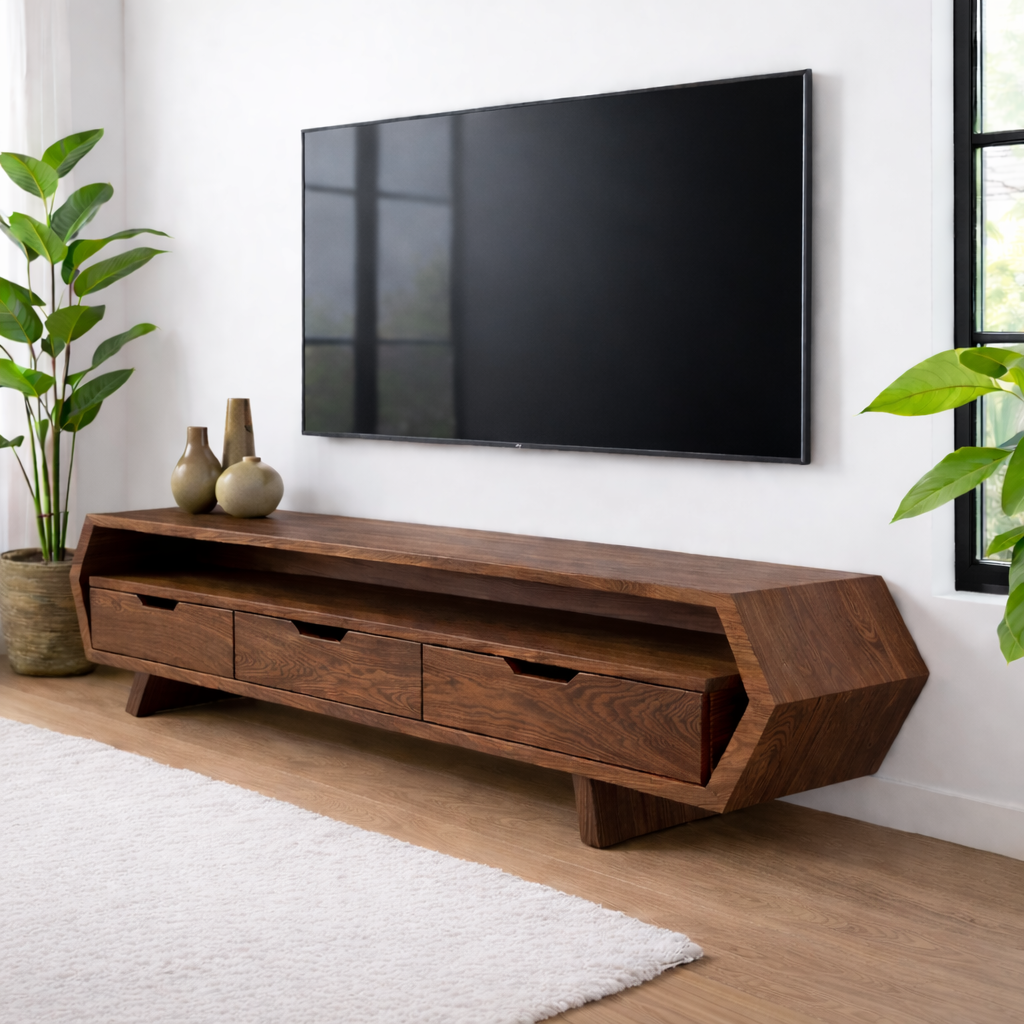 Solid Wood TV Stand with Drawers and Open Shelf for Stylish Interiors
