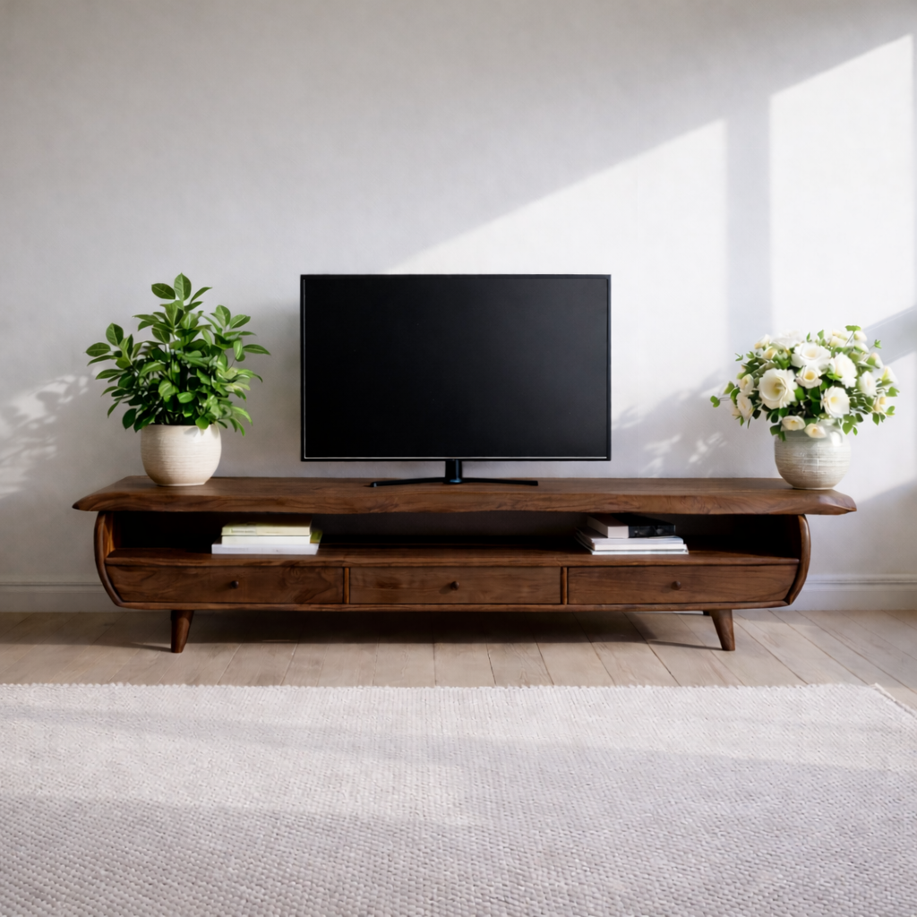 Solid Wood TV Stand for Living Room with Storage Drawers