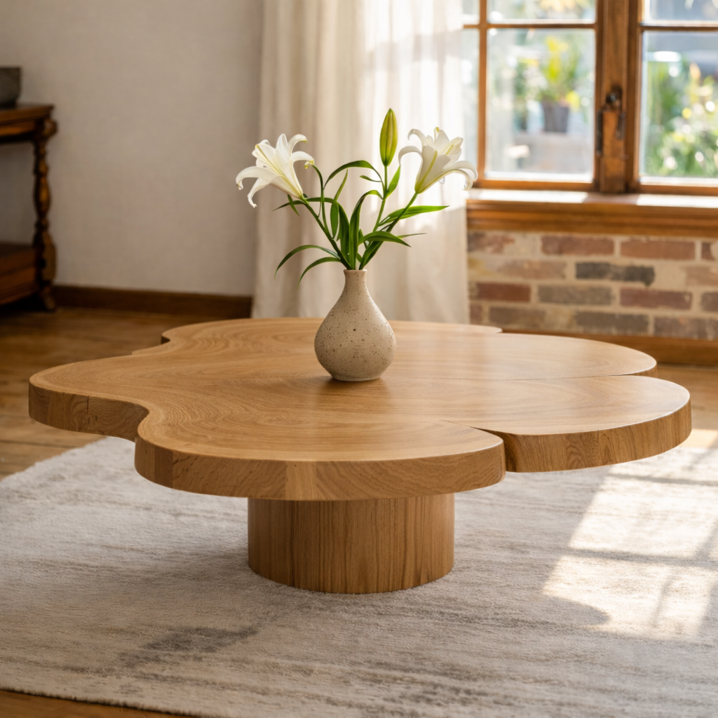 Organic Shaped Walnut Coffee Table with Pedestal Base, Modern Sculptural Design for Living Room