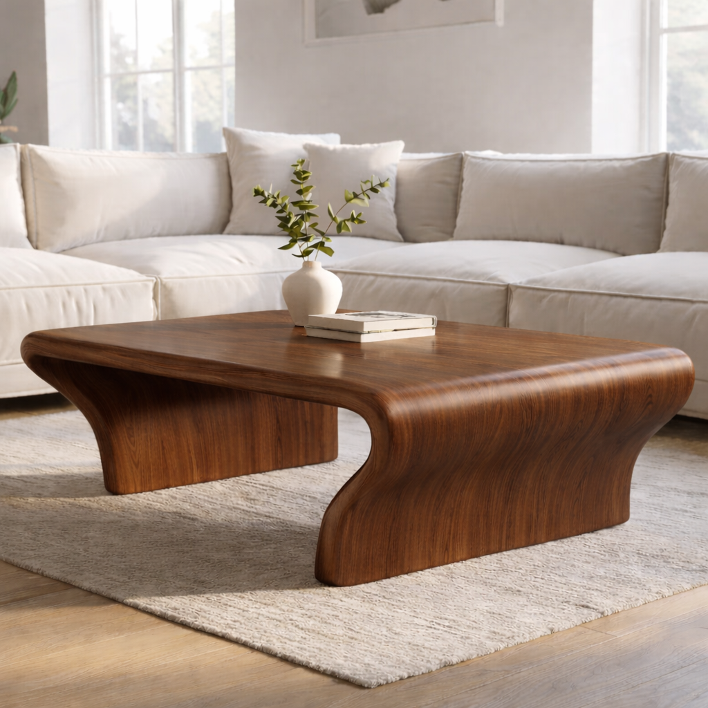 Sculptural Walnut Coffee Table with Curved Design, Modern and Minimalist Living Room Décor