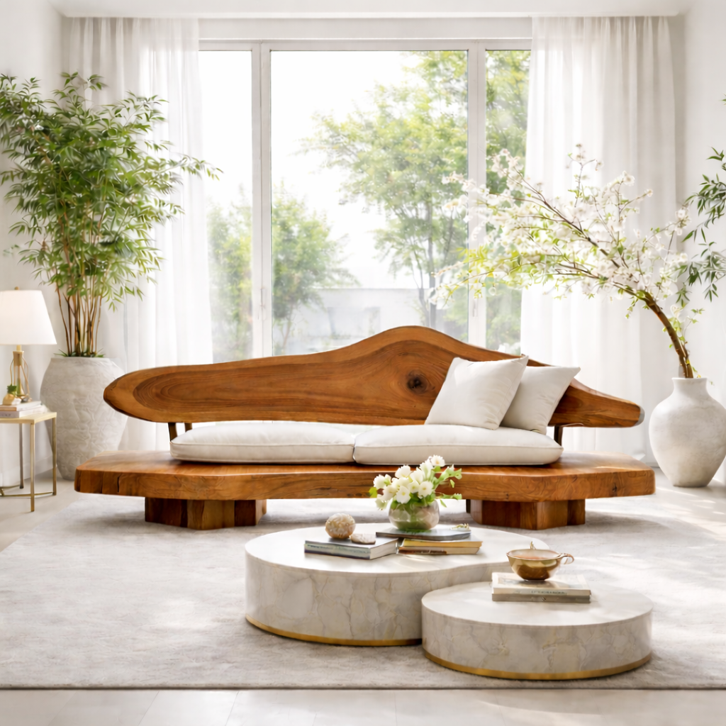 Solid Wood Sculptural Sofa Organic Modern Style