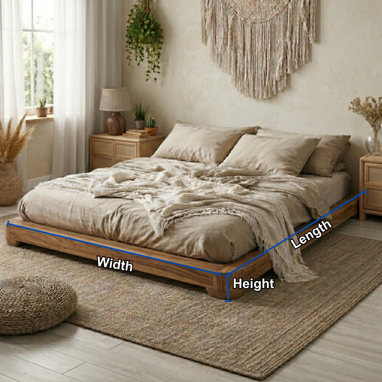Low Profile Solid Wood Platform Bed Frame – Minimalist Japandi Style