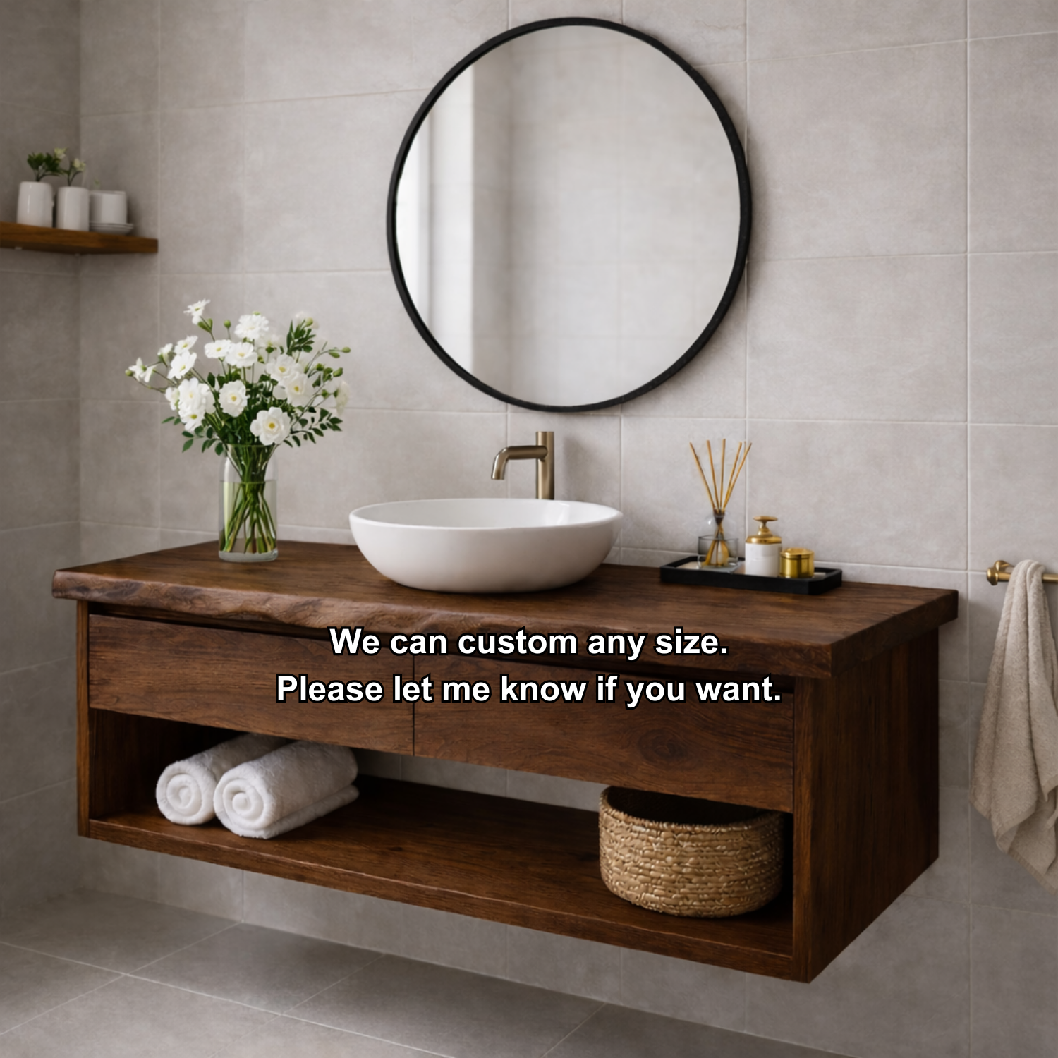 Floating Solid Wood Bathroom Vanity With Drawers – Wall Mounted
