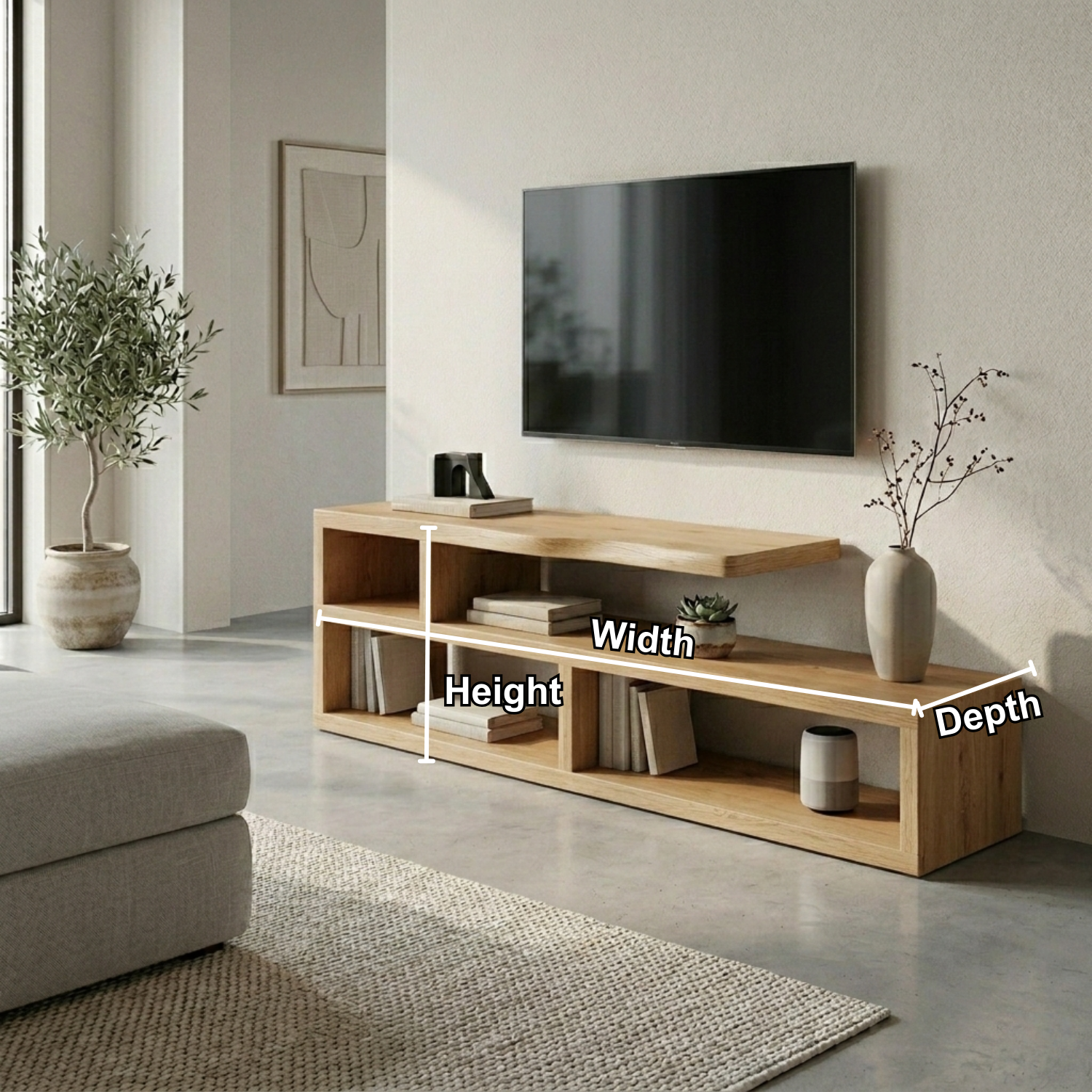 Minimalist Solid Wood TV Stand with Open Shelves – Modern Media Console