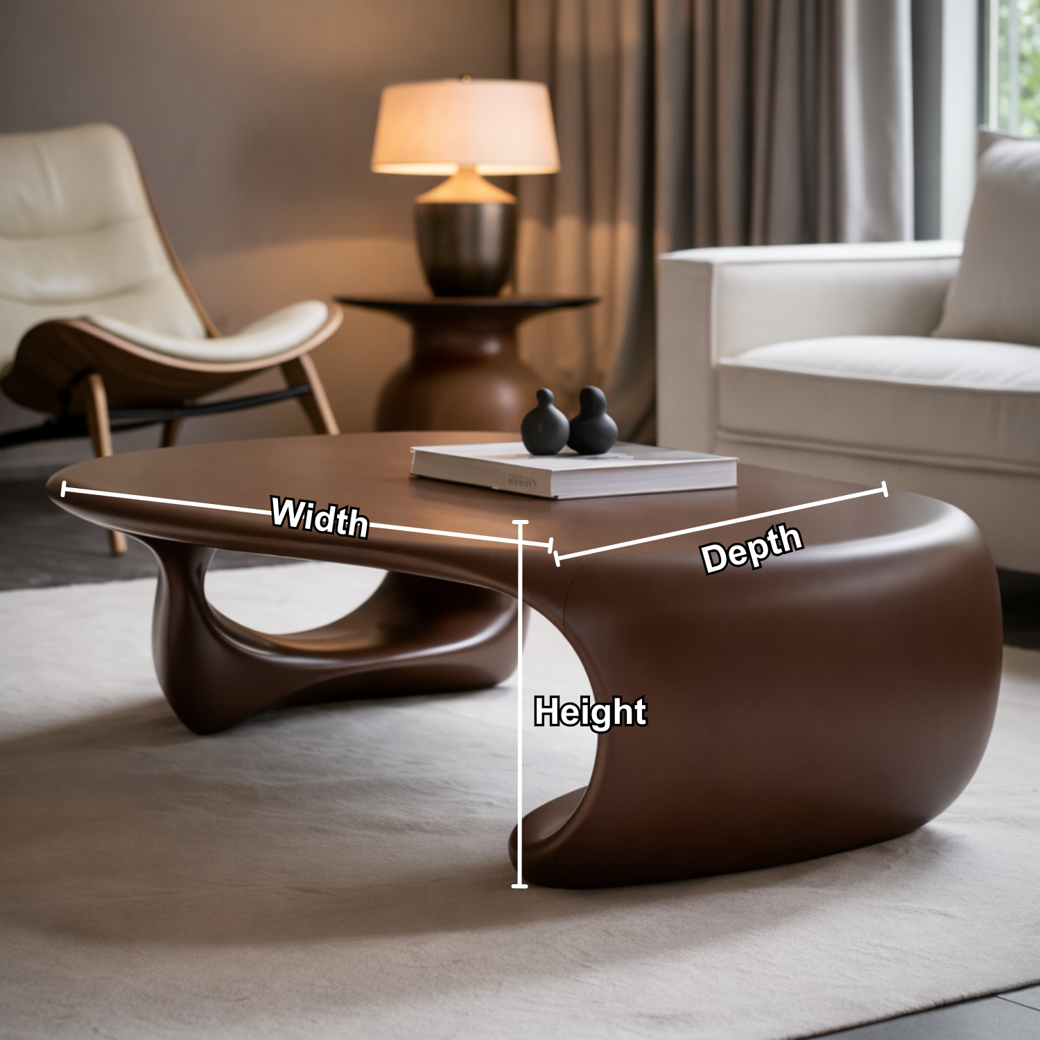 Solid Wood Sculptural Coffee Table with Organic Curved Base – Modern Living Room Table