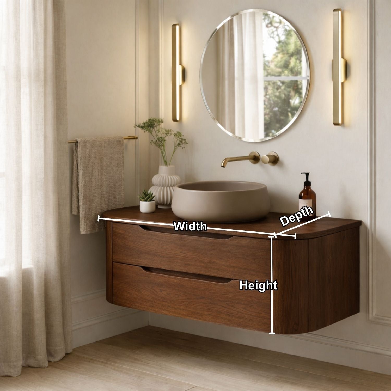 Modern Floating Bathroom Vanity with Curved Edges – Handcrafted Solid Wood