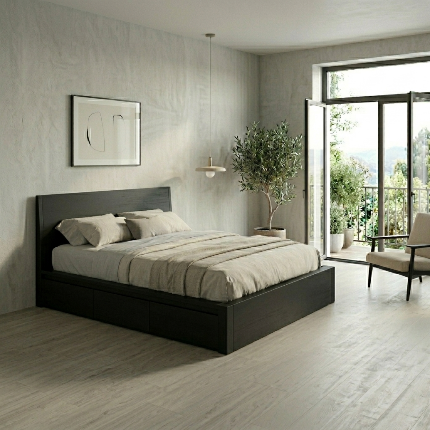 Solid Wood Storage Bed Frame with Side Drawers and Platform Design