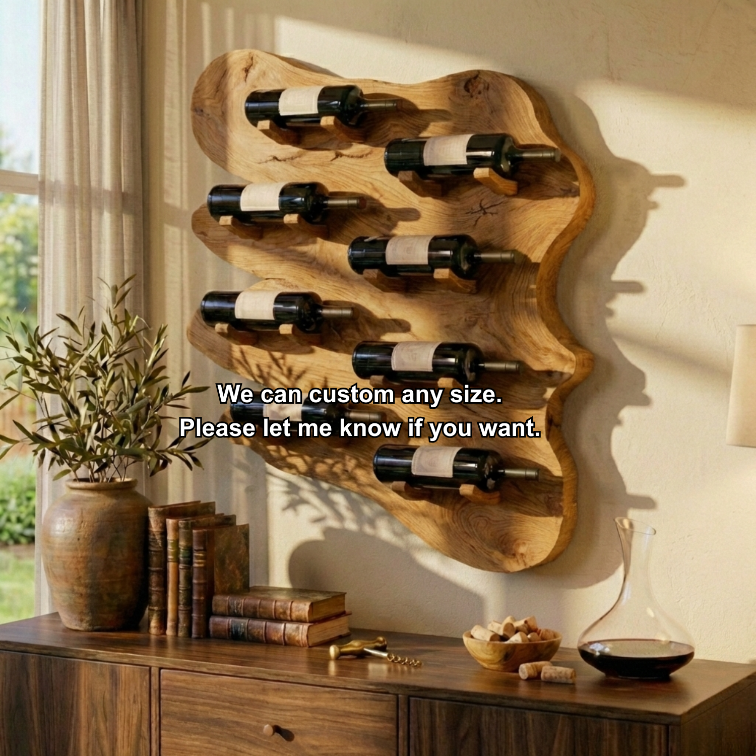 Live Edge Solid Wood Wine Holder – Handcrafted Wall Mounted Wine Rack