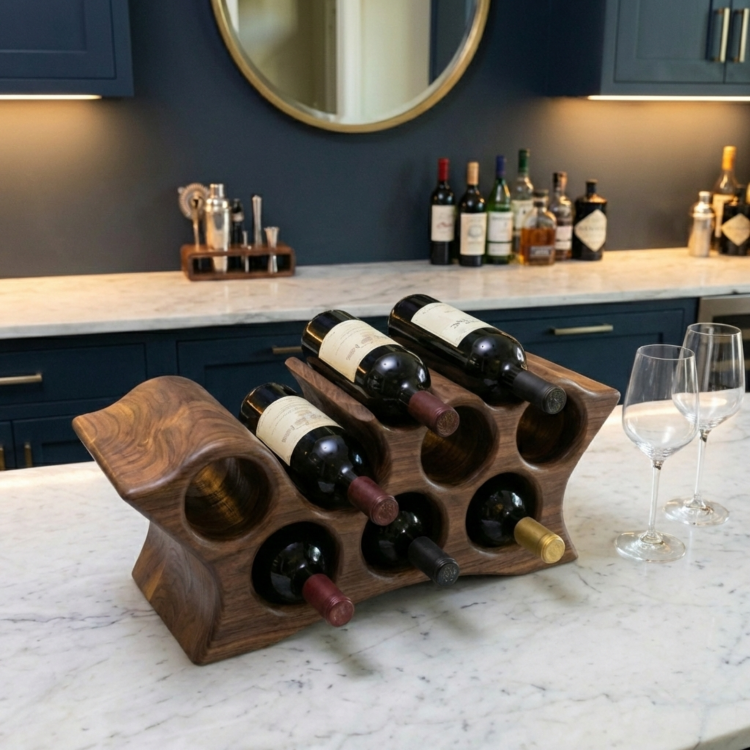 Handcrafted Solid Wood Wine Holder – Modern Countertop Wine Rack