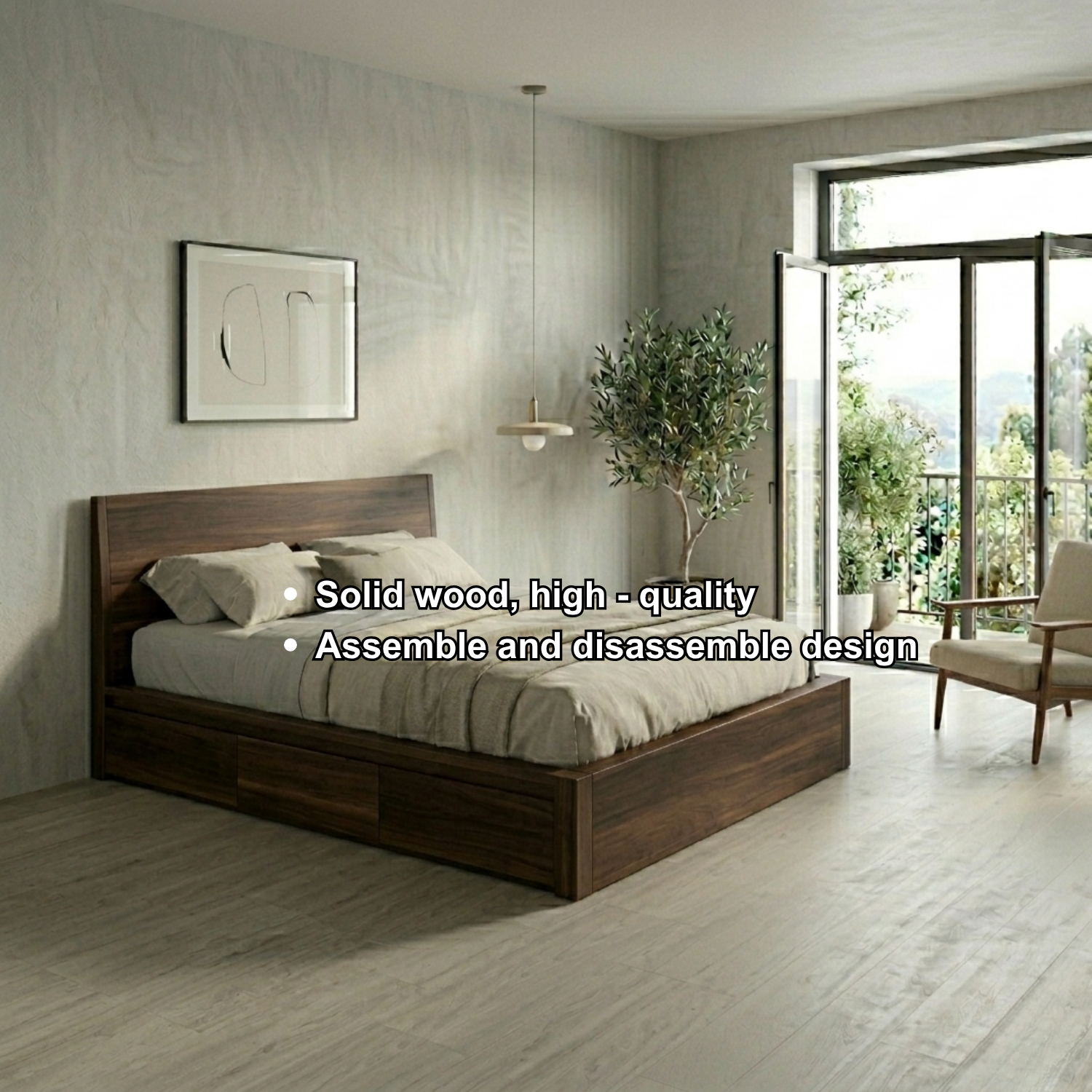 Solid Wood Storage Bed Frame with Side Drawers and Platform Design