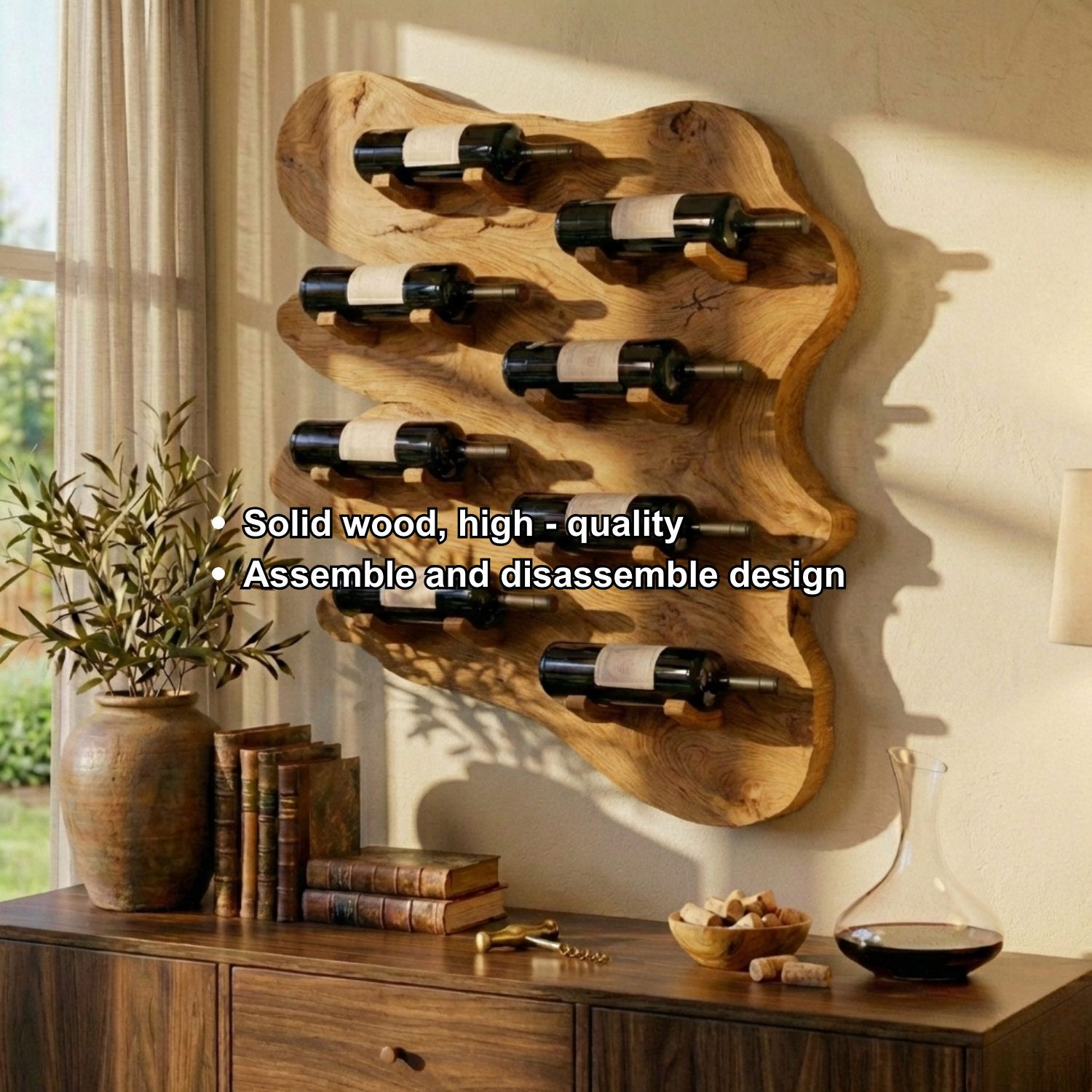 Live Edge Solid Wood Wine Holder – Handcrafted Wall Mounted Wine Rack