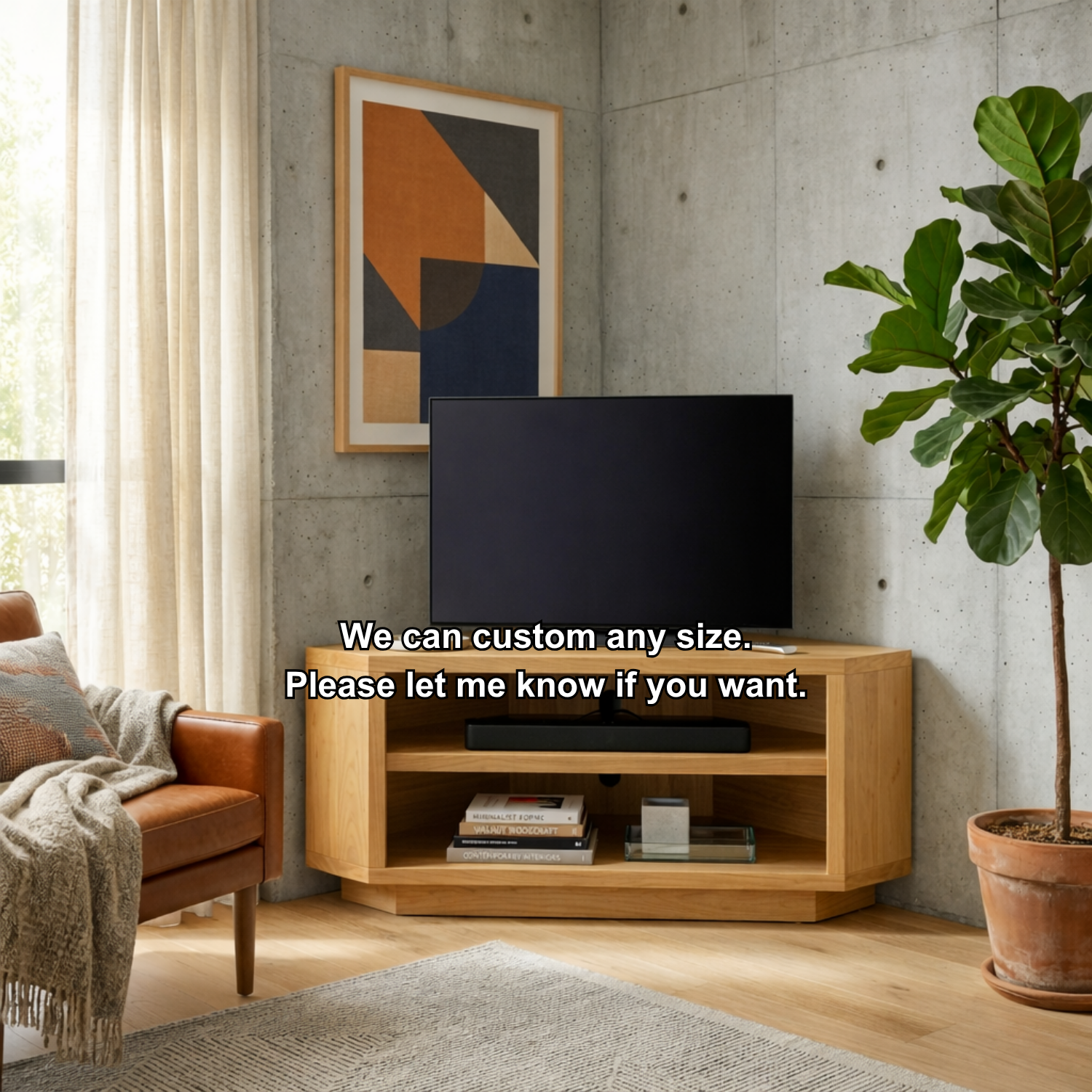 Solid Wood Corner TV Stand with Open Shelving – Space Saving Media Console