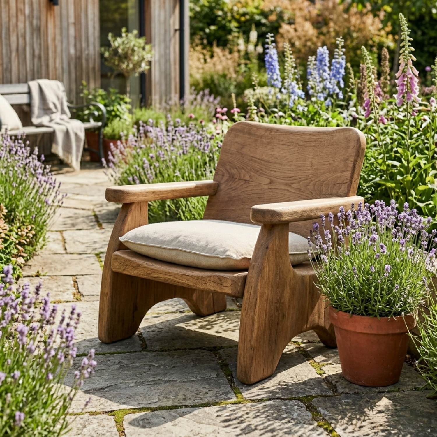 Handcrafted Solid Wood Lounge Chair with Modern Armrests